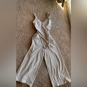 white and blue jumpsuit